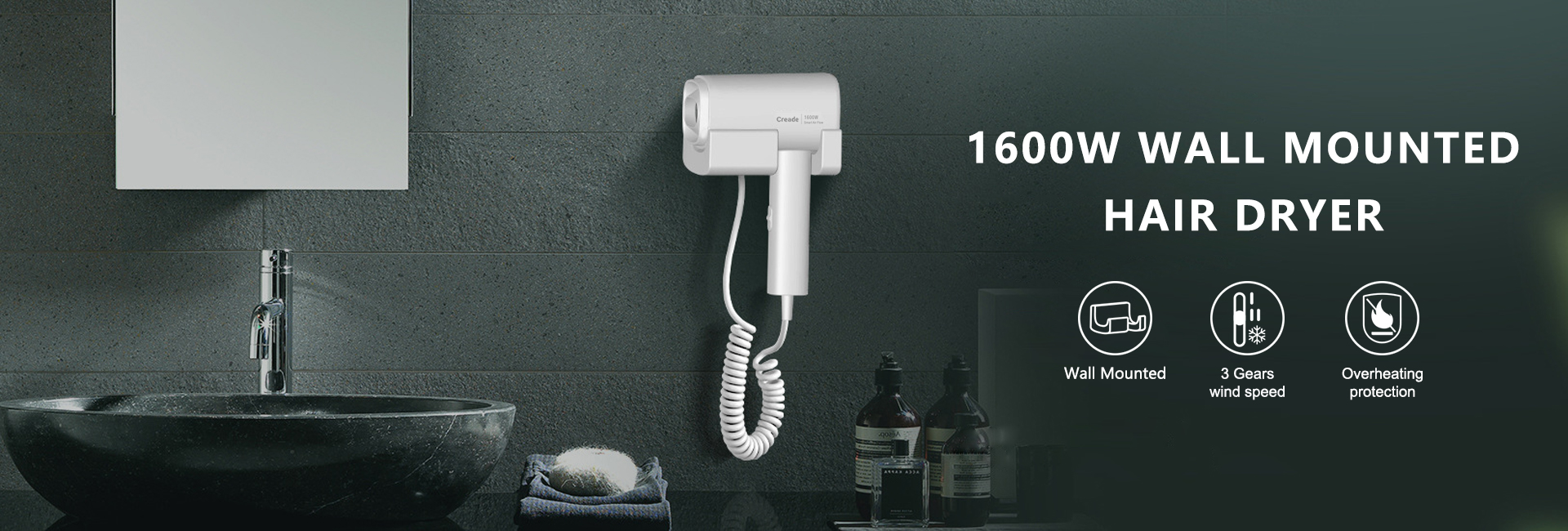 FB-629 Wall Mounted White Hair Dryer