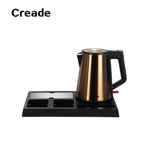 China Hotel Room Stainless Steel Silver Black Hospitality Kettle Tray Set China OEM Factory