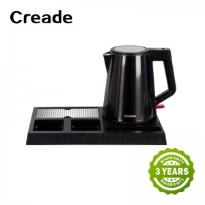 Hotel Room Stainless Steel Silver Black Hospitality Kettle Tray Set